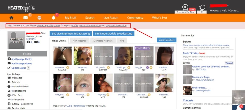 Heated Affairs interface